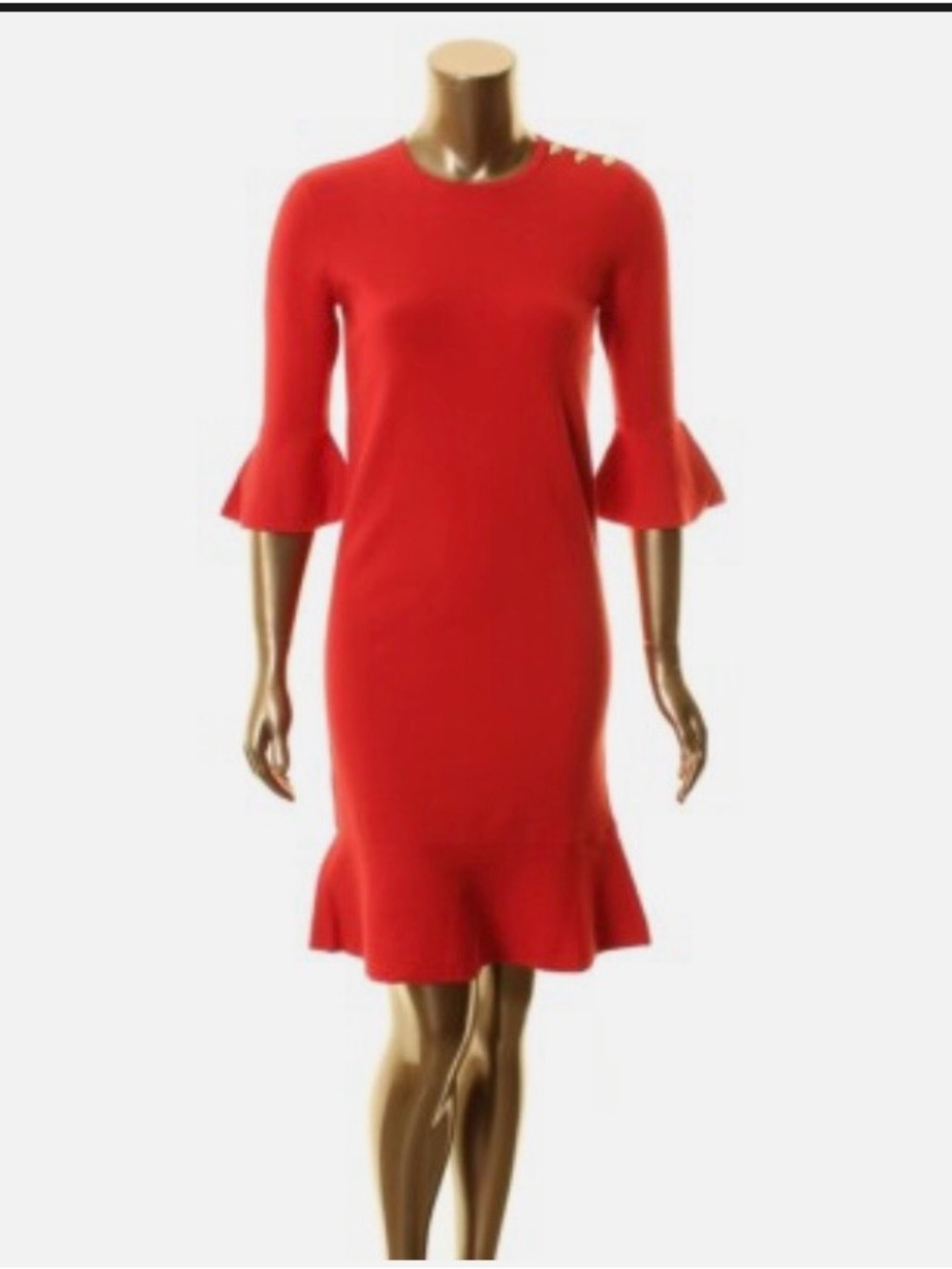 #940 Ralph Lauren NWT Red Midi Dress with Gold Shoulder Buttons